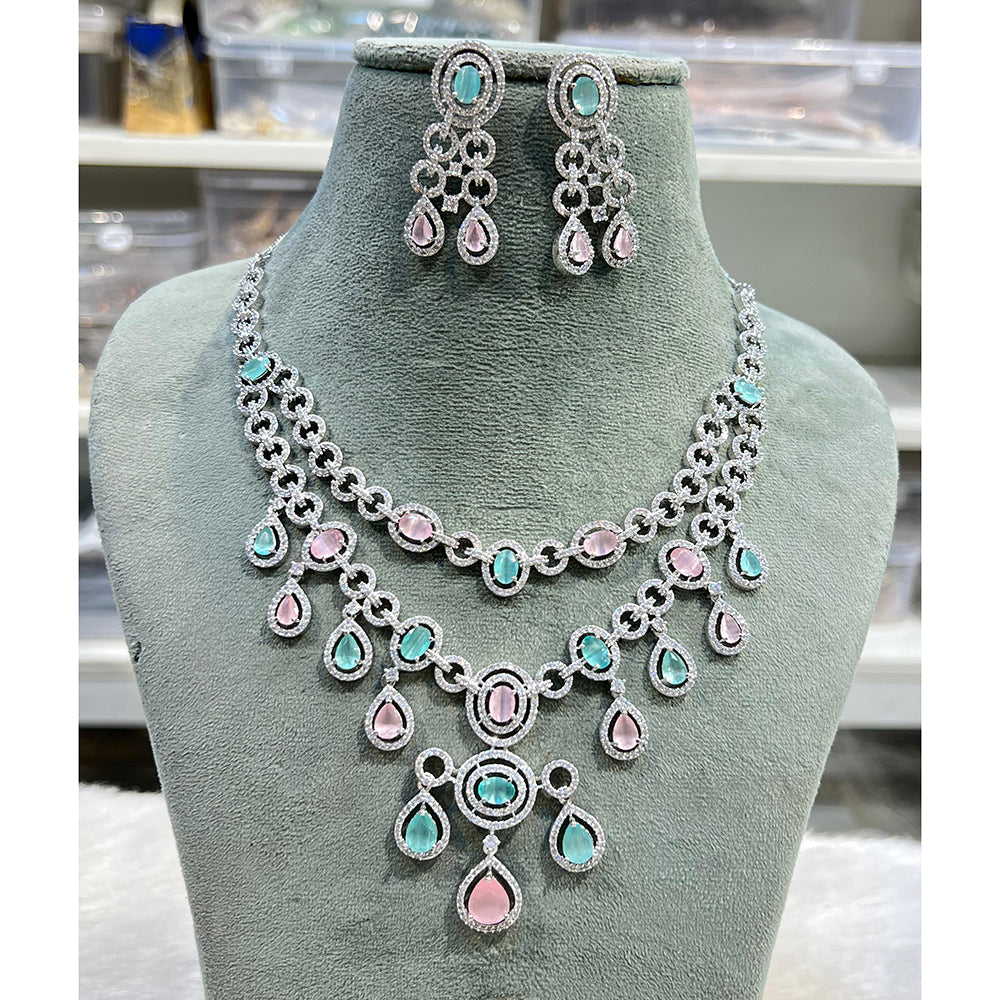 Hira Collection Shimmering American Diamond And Austrian Stone Necklace Set