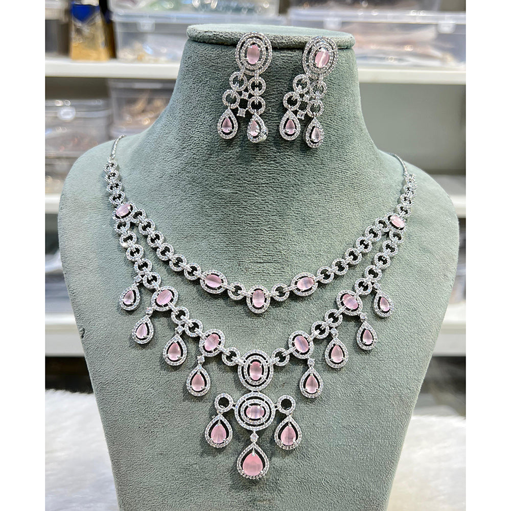 Hira Collection Shimmering American Diamond And Austrian Stone Necklace Set