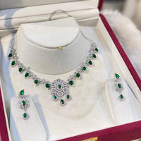 Hira Collection Sparkling American Diamond And Austrian Stone Necklace Set