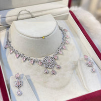 Hira Collection Sparkling American Diamond And Austrian Stone Necklace Set