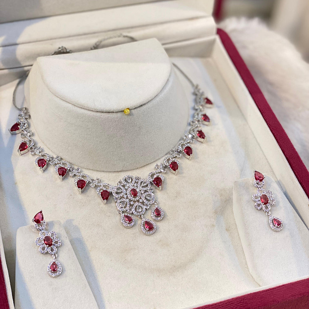 Hira Collection Sparkling American Diamond And Austrian Stone Necklace Set