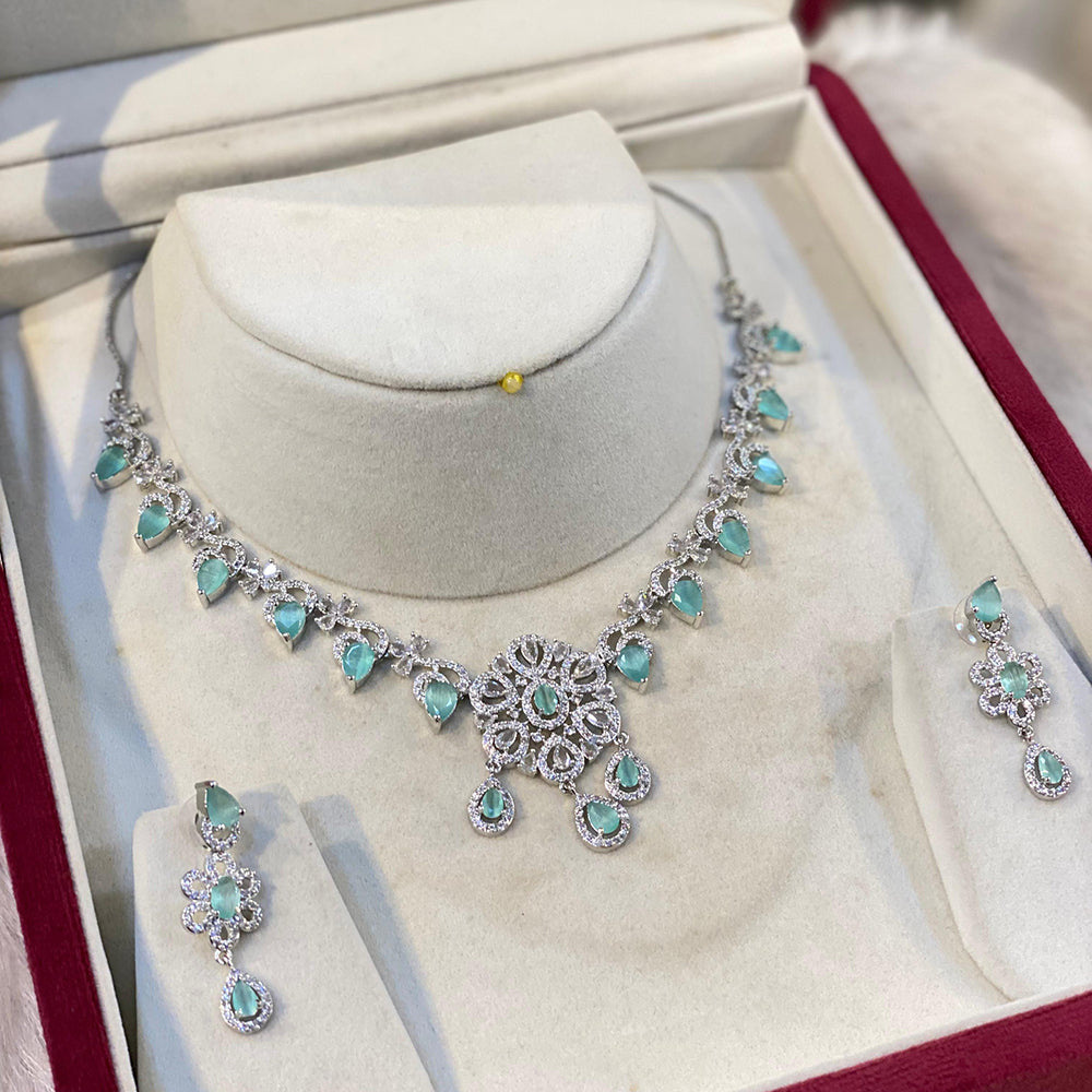 Hira Collection Sparkling American Diamond And Austrian Stone Necklace Set