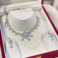 Hira Collection Sparkling American Diamond And Austrian Stone Necklace Set