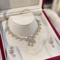 Hira Collection Sparkling American Diamond And Austrian Stone Necklace Set