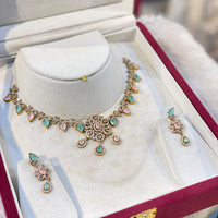 Hira Collection Sparkling American Diamond And Austrian Stone Necklace Set