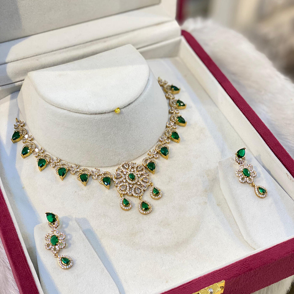 Hira Collection Sparkling American Diamond And Austrian Stone Necklace Set