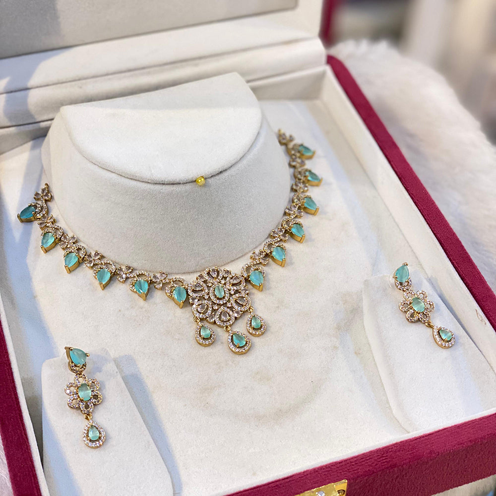 Hira Collection Sparkling American Diamond And Austrian Stone Necklace Set