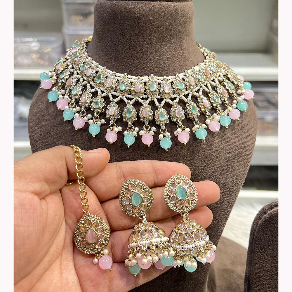 Hira Collections Ethnic Glow Pota And Pearl Necklace Set