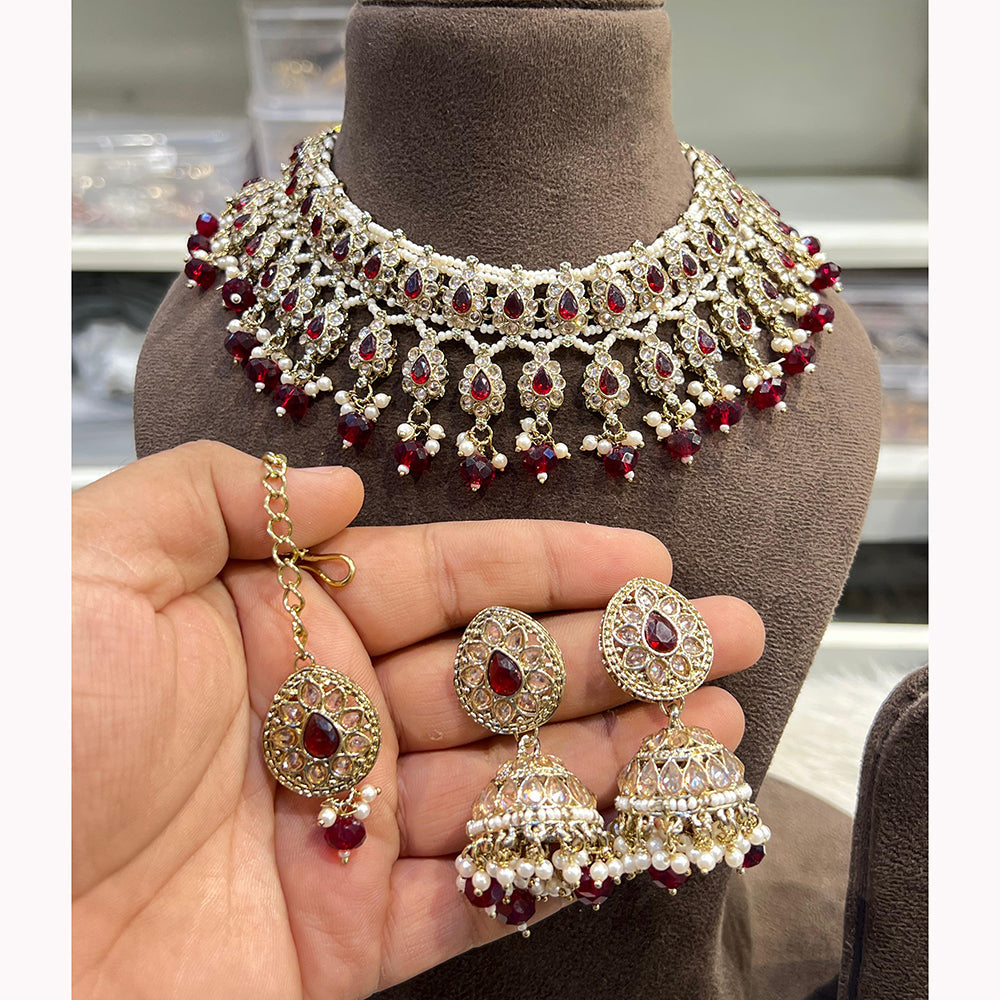 Hira Collections Ethnic Glow Pota And Pearl Necklace Set