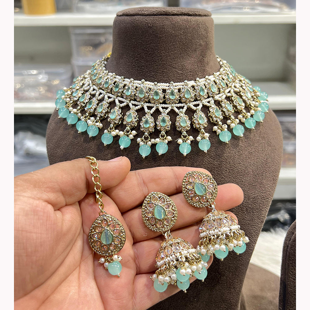 Hira Collections Ethnic Glow Pota And Pearl Necklace Set