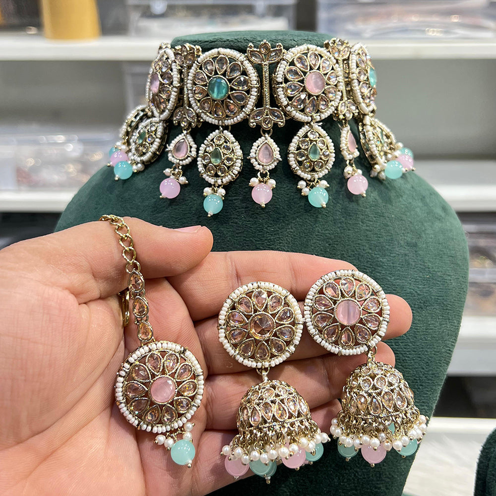 Hira Collections Ethnic Glow Pota And Pearl Necklace Set