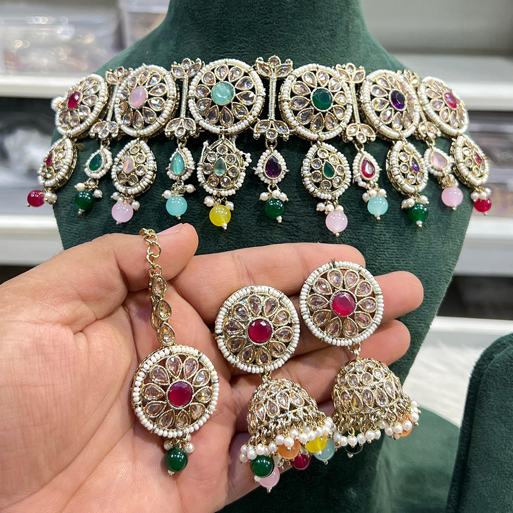 Hira Collections Ethnic Glow Pota And Pearl Necklace Set