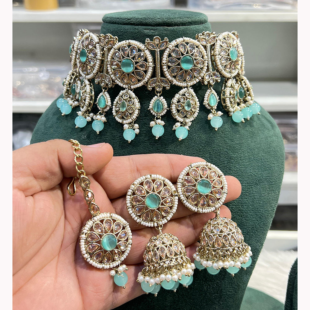 Hira Collections Ethnic Glow Pota And Pearl Necklace Set