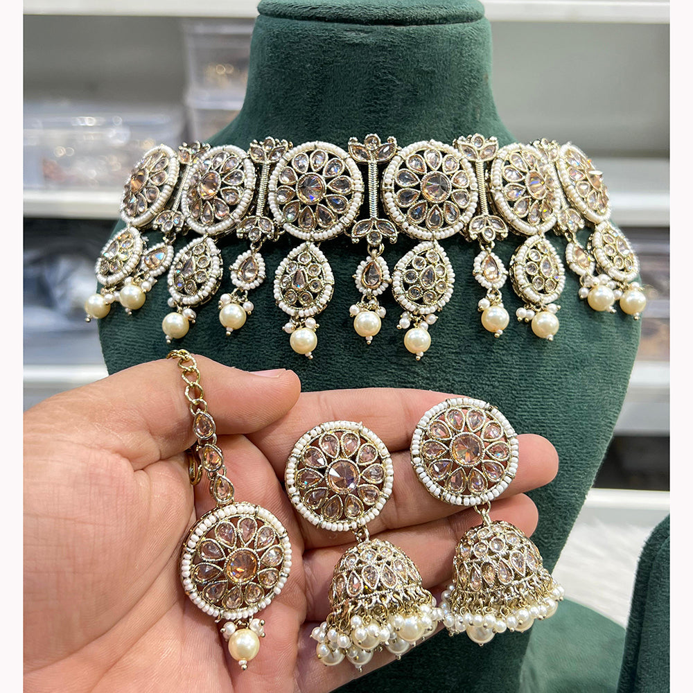 Hira Collections Ethnic Glow Pota And Pearl Necklace Set