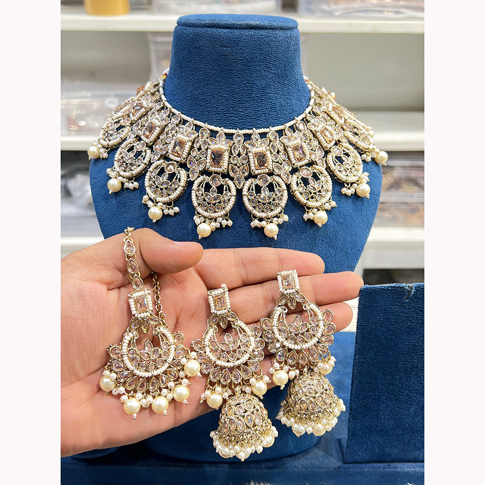 Hira Collections Ethnic Glow Pota And Pearl Necklace Set