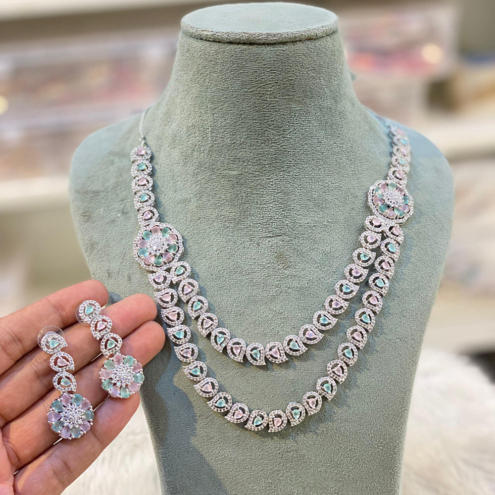 Hira Collection Sparkling American Diamond And Austrian Stone Necklace Set