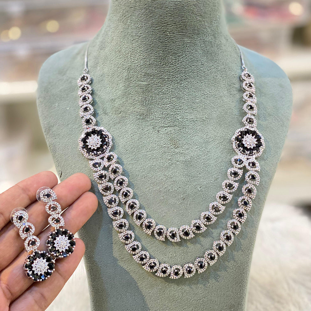 Hira Collection Sparkling American Diamond And Austrian Stone Necklace Set