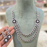 Hira Collection Sparkling American Diamond And Austrian Stone Necklace Set