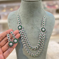 Hira Collection Sparkling American Diamond And Austrian Stone Necklace Set