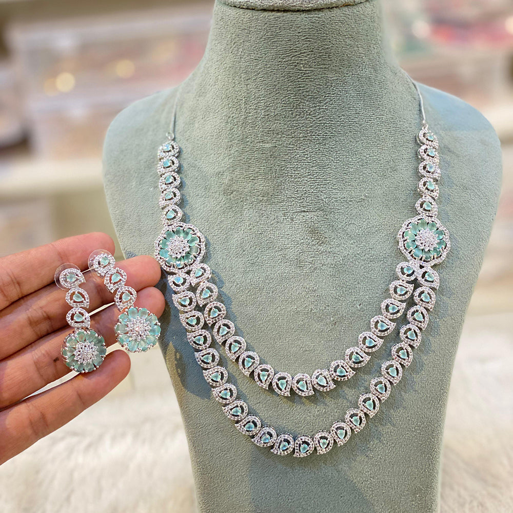 Hira Collection Sparkling American Diamond And Austrian Stone Necklace Set