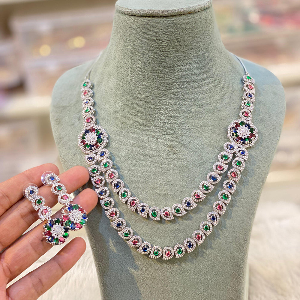 Hira Collection Sparkling American Diamond And Austrian Stone Necklace Set