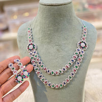 Hira Collection Sparkling American Diamond And Austrian Stone Necklace Set