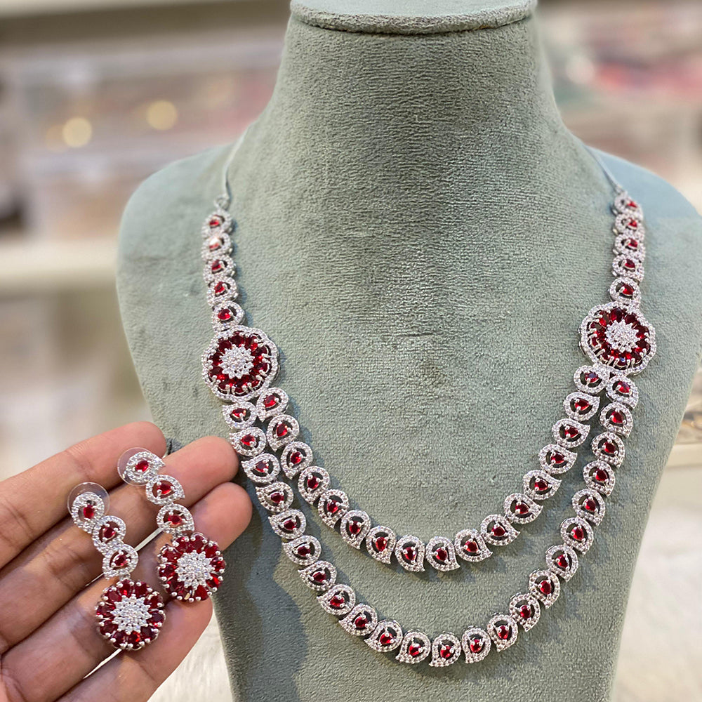 Hira Collection Sparkling American Diamond And Austrian Stone Necklace Set