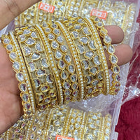 Hira Collections Divine Sparkle Crystal Stone And Pearl Bangles Set
