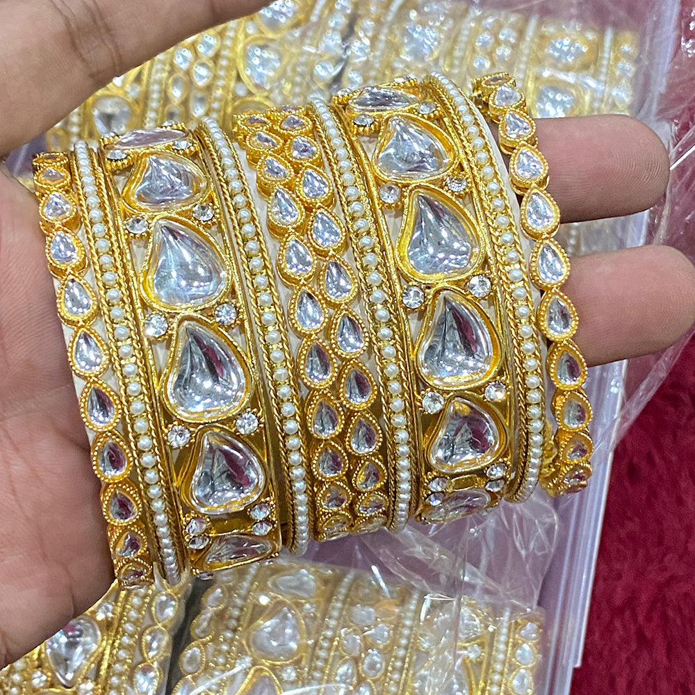 Hira Collections Divine Sparkle Crystal Stone And Pearl Bangles Set