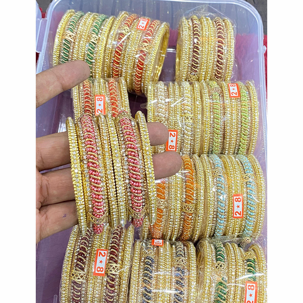 Hira Collections Divine Sparkle Crystal Stone And Pearl Bangles Set ( Pack of 12)