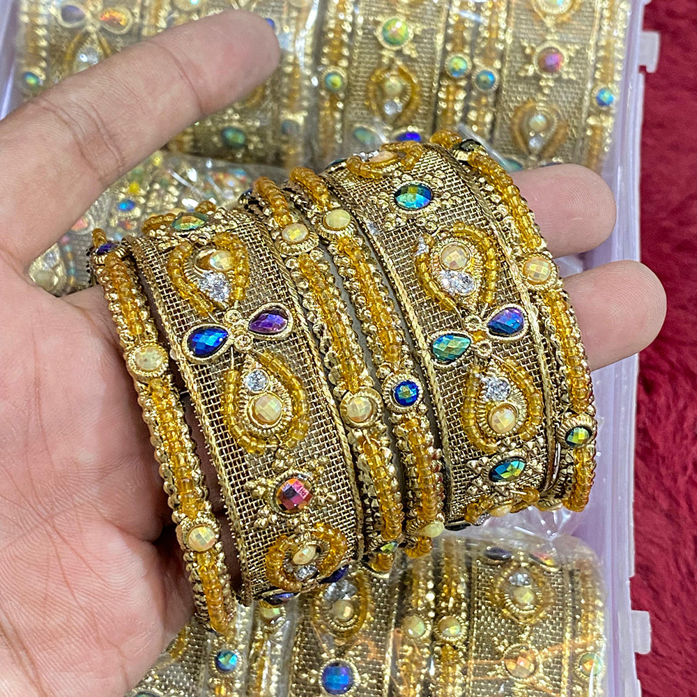 Hira Collections Ethnic Glow Crystal Stone Bangles Set