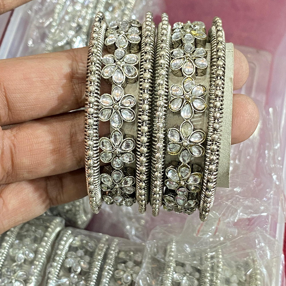 Hira Collections Ethnic Glow Crystal Stone Bangles Set