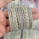 Hira Collections Divine Sparkle Crystal Stone And Pearl Bangles Set