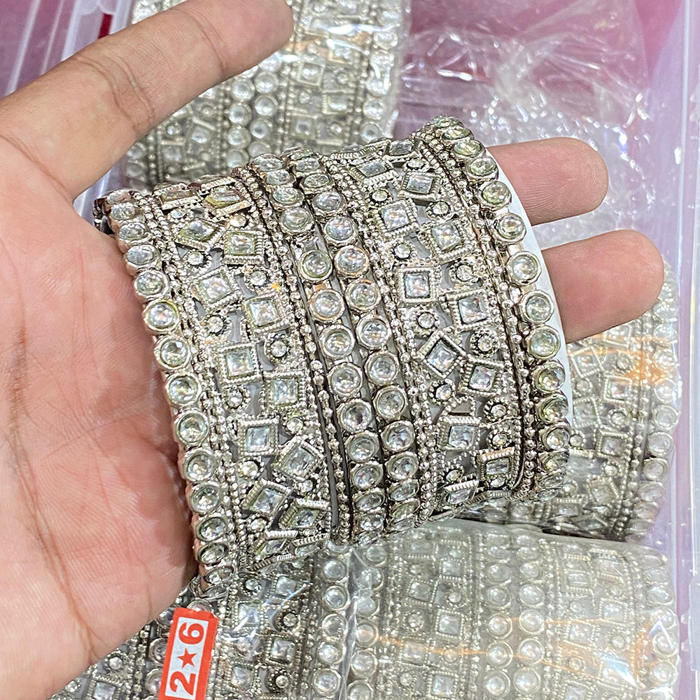 Hira Collections Ethnic Glow Crystal Stone Bangles Set