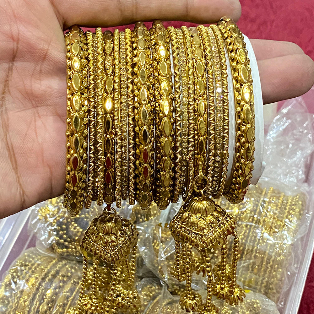 Hira Collections Ethnic Glow Crystal Stone Bangles Set