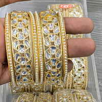Hira Collections Divine Sparkle Crystal Stone And Pearl Bangles Set