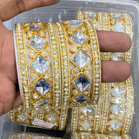 Hira Collections Divine Sparkle Crystal Stone And Pearl Bangles Set