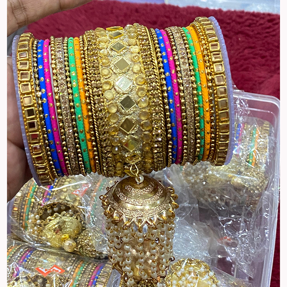 Hira Collections Divine Sparkle Crystal Stone And Pearl Bangles Set