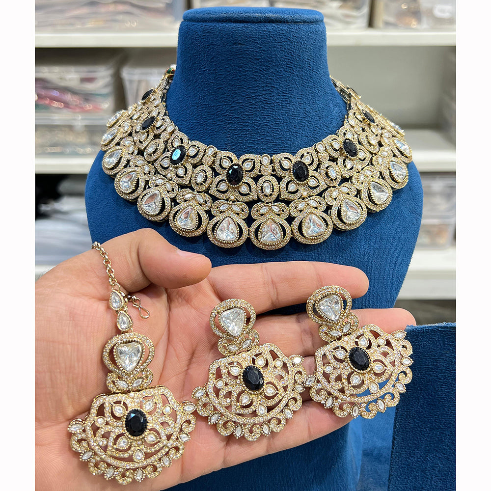 Hira Collections Glamorous Crystal Stone And Austrian Choker Necklace Set