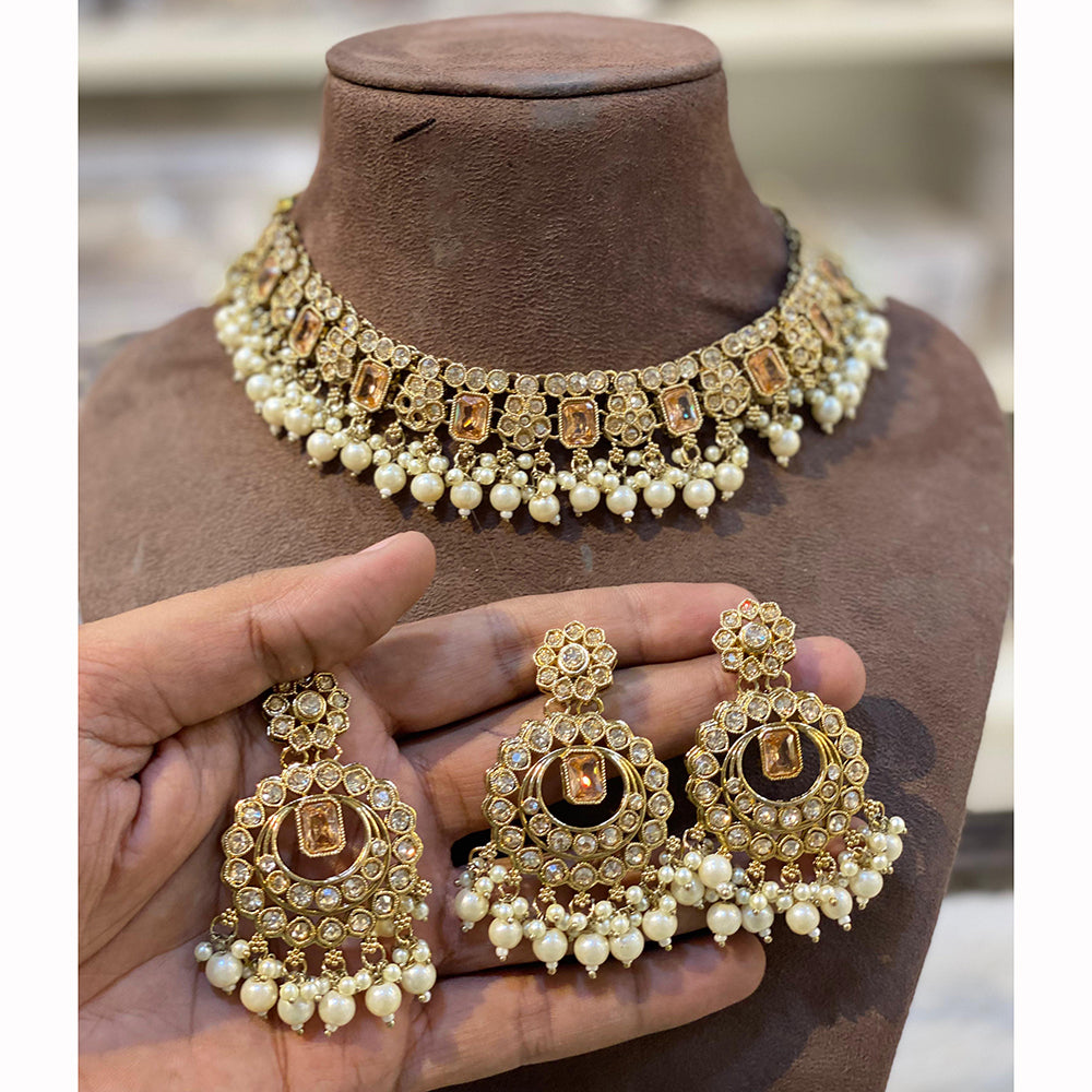 Hira Collections Royal Crystal Stone Necklace Set
