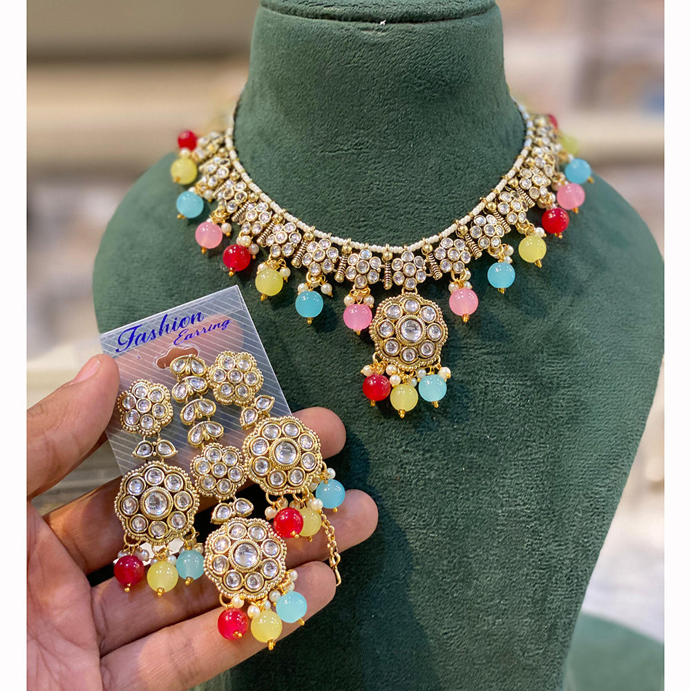 Hira Collection Luxurious Kundan Stone Pearl And Beads Necklace Set