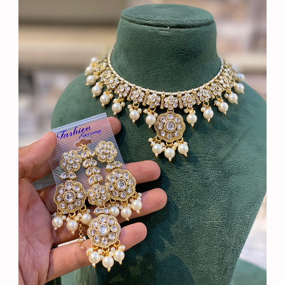 Hira Collection Luxurious Kundan Stone Pearl And Beads Necklace Set