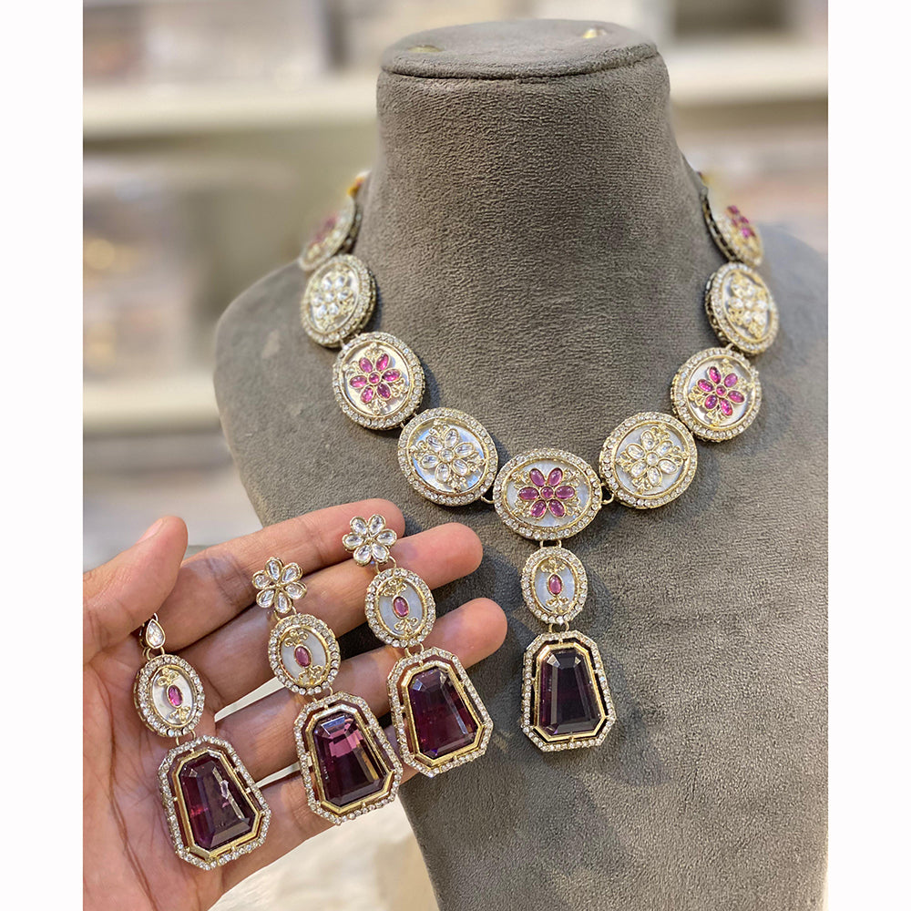 Hira Collection Luxurious Kundan Stone Pearl And Beads Necklace Set