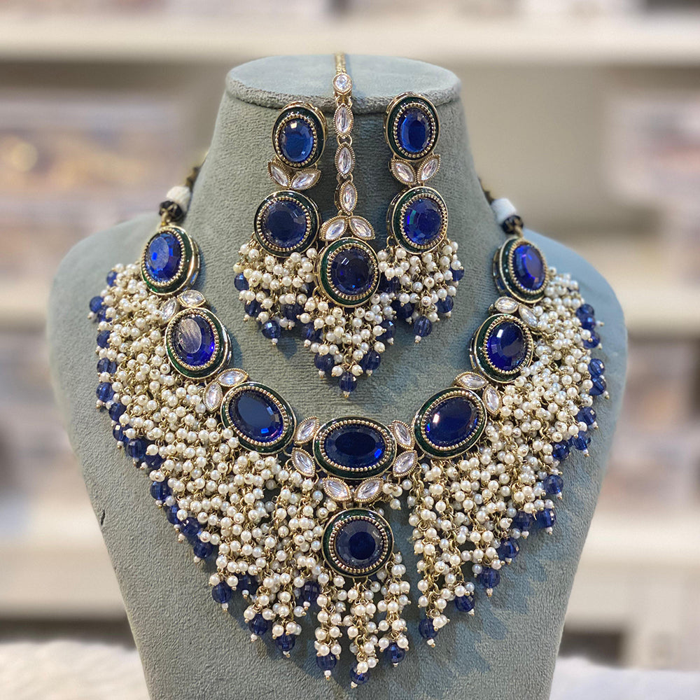 Hira Collection Luxurious Kundan Stone Pearl And Beads Necklace Set