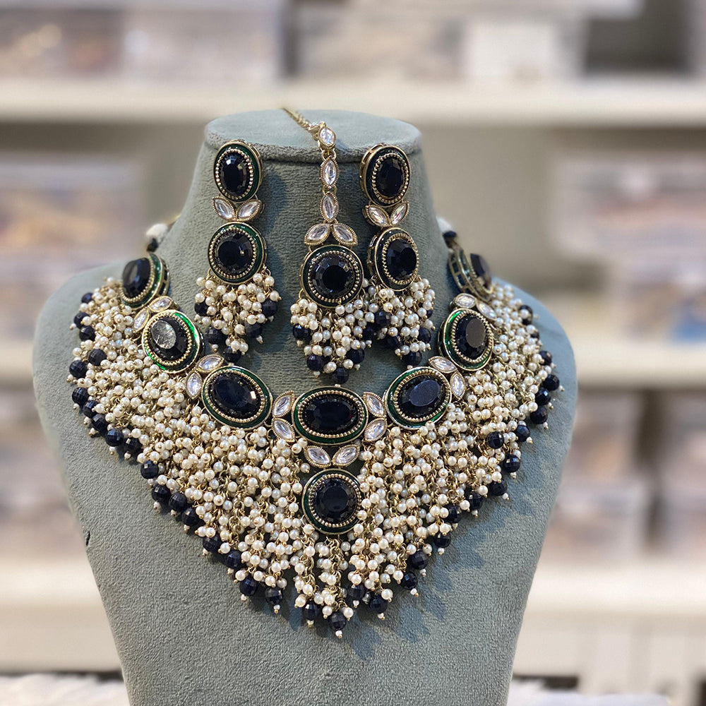 Hira Collection Luxurious Kundan Stone Pearl And Beads Necklace Set