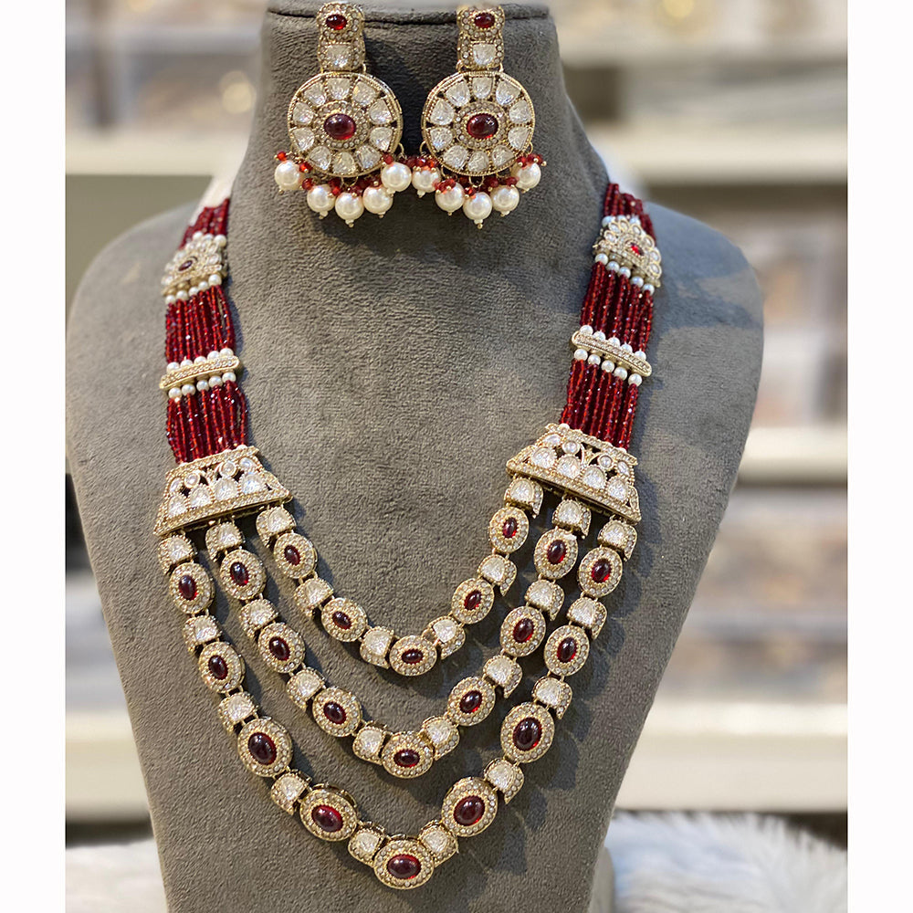 Hira Collection Pota Stone And Austrian Stone Pearl Necklace Set
