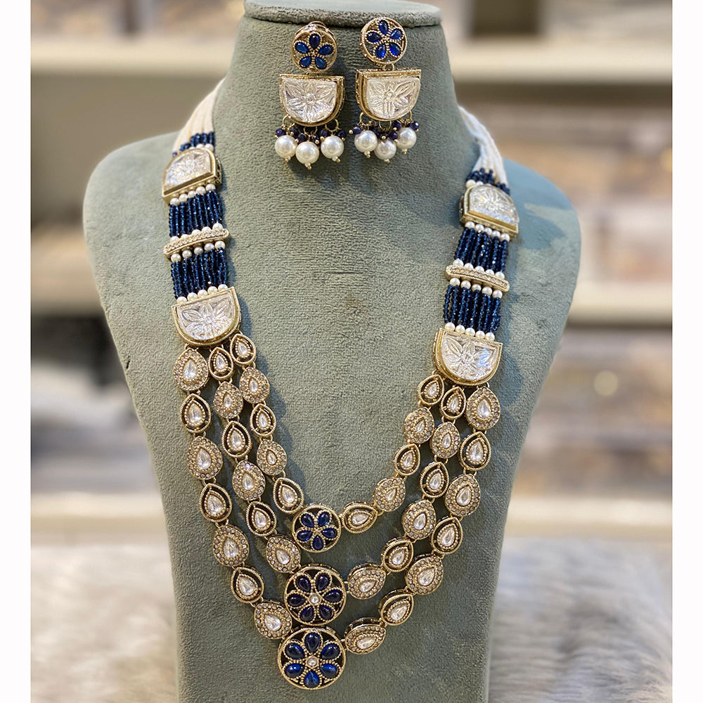 Hira Collection Pota Stone And Austrian Stone Pearl Necklace Set