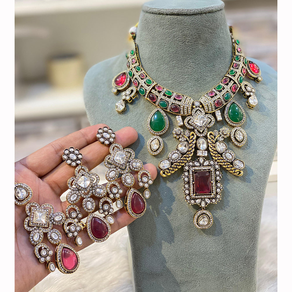 Hira Collection Pota Stone And Austrian Stone Pearl Necklace Set