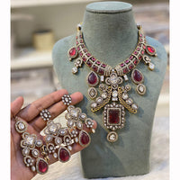 Hira Collection Pota Stone And Austrian Stone Pearl Necklace Set 