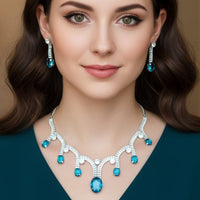 Hira Collections Rhodium Plated Crystal Stone Necklace Set